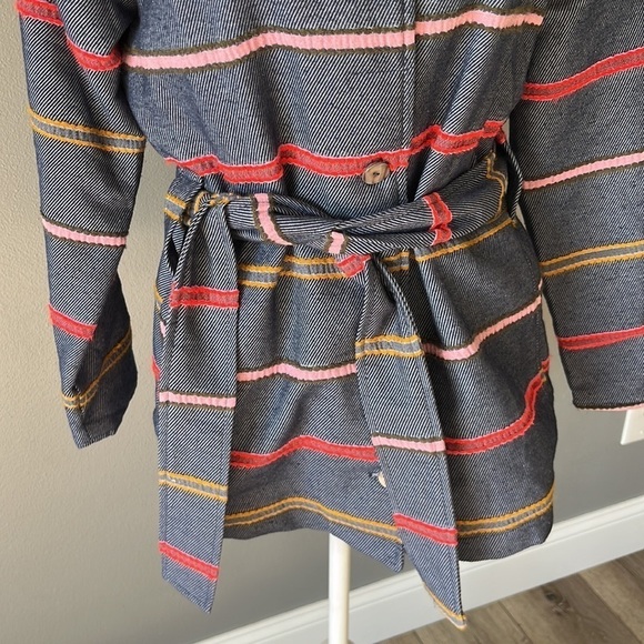 Anthropologie Dolan Picadilly Stripe Coat Textured Blue Belted - Picture 3 of 11